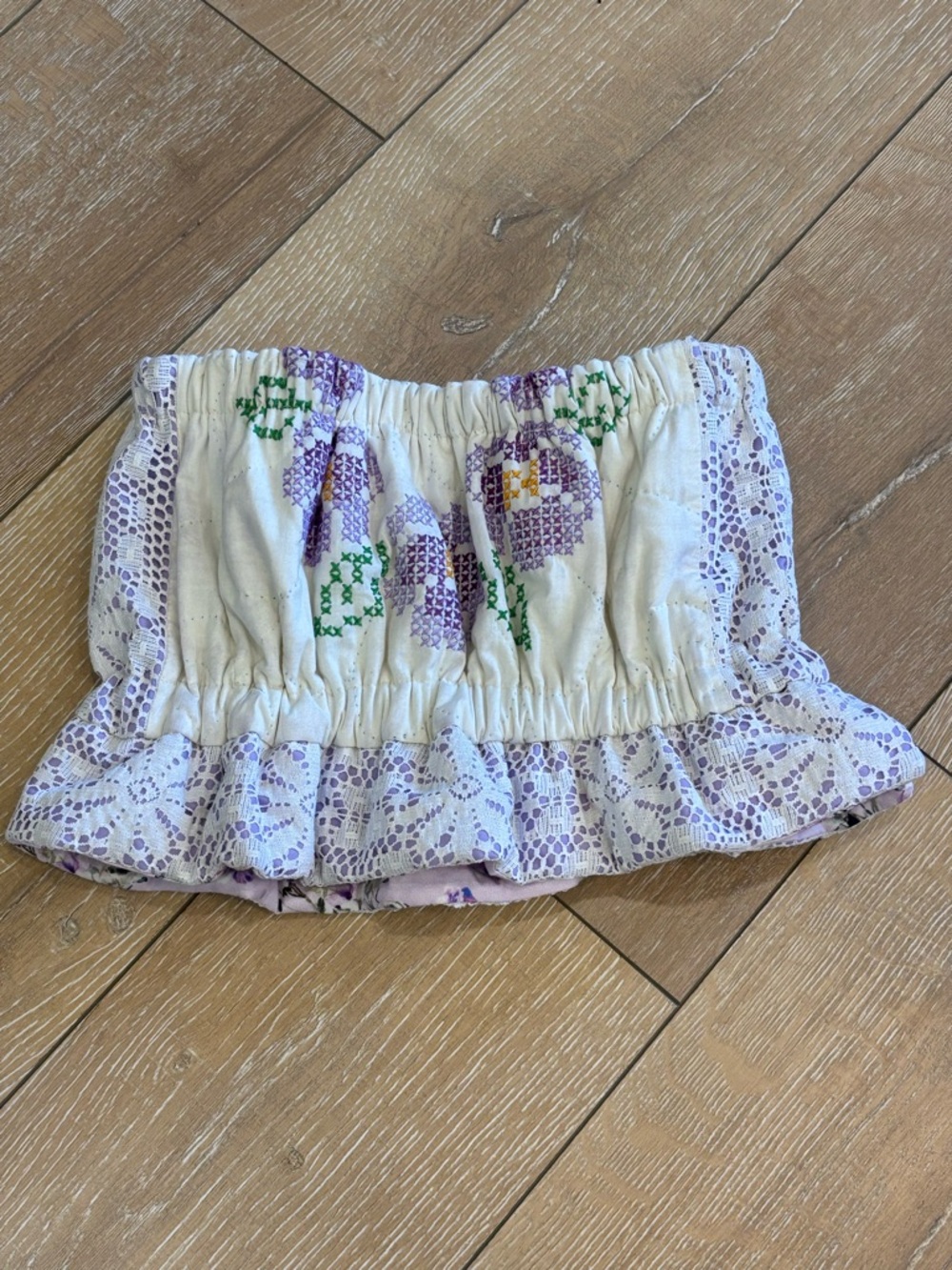 LoveShackFancy Quilted Cross-Stitch Lace Bandeau Tube Top - Picture 3 of 8